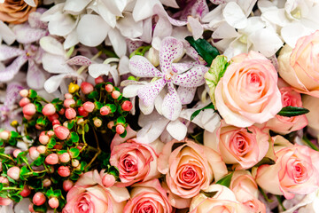 Beautiful flowers decorations, flower background, backdrop wedding decoration, rose pattern, colorful background, bunch of flowers