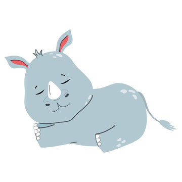 recommend clip art: Cute baby rhino sleeping cartoon vector Illustration. Safari childrens animal for baby poster, birthday invitation cards, children's book covers, greeting card and baby design, clothes