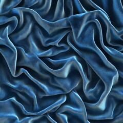 Fototapeta premium Blue velvet fabric texture with smooth, flowing folds creating a rich, luxurious pattern, white isolate background.
