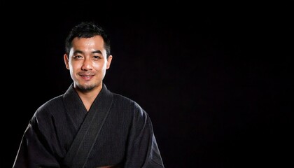 30代の黒い袈裟の僧侶