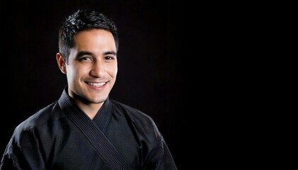 忍者風の黒装束を着た俳優、30代の男性