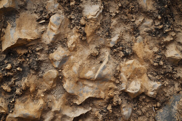 Closeup Texture of Rough Brown Soil with Rocks