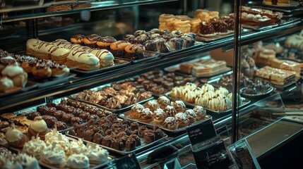 Sweets Display: A visually appealing display of various confections, including pastries, in a shop