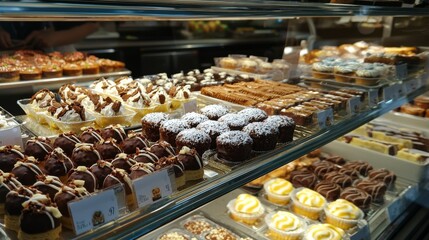 Sweets Display: A visually appealing display of various confections, including pastries, in a shop