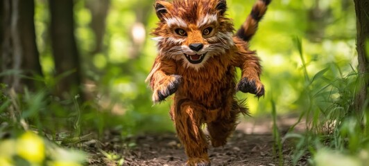 Obraz premium A playful creature runs energetically through the lush forest, bringing a sense of wonder. Quadrober youth subculture concept