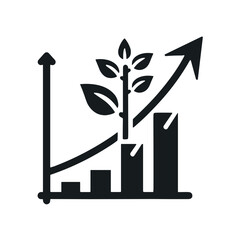 Growing plant graph icon representing economic growth and sustainability