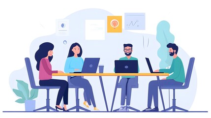 Startup team collaborating via a video conference on laptops