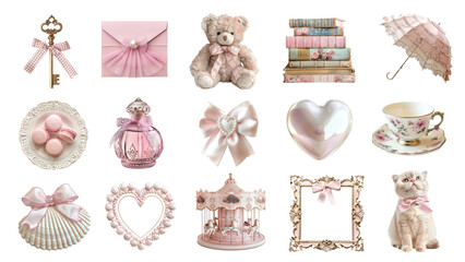 PNG pink coquette design element set, transparent background