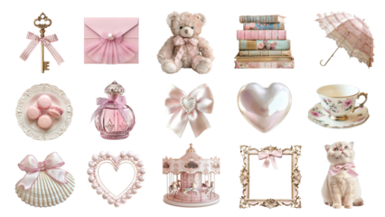 PNG pink coquette design element set, transparent background