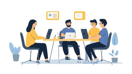 Startup team collaborating via a video conference on laptops