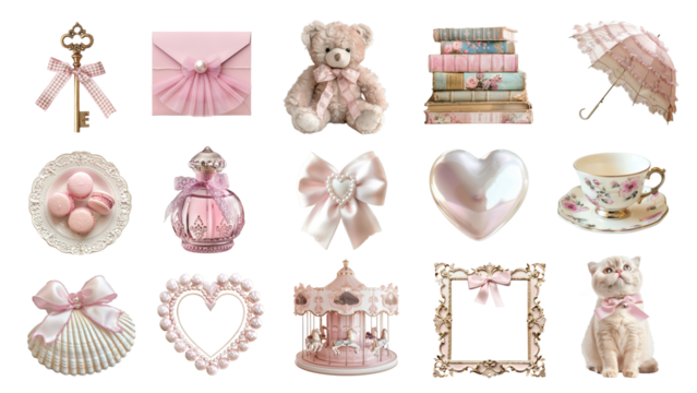 PNG pink coquette design element set, transparent background