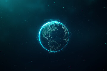 Fototapeta premium Earth hologram, cyber network overlay, glowing blue pathways