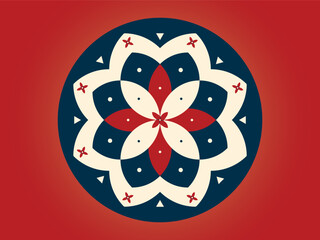 Mandala - Decorative red and blue vector flower