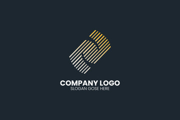 Geometric abstract logo with lined pattern in yellow tones