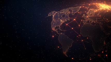 World map with glowing connections, transparent background