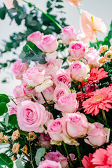 Beautiful flowers decorations, flower background, backdrop wedding decoration, rose pattern, colorful background, bunch of flowers