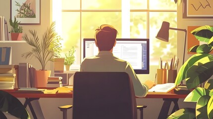 Fototapeta premium Entrepreneur writing a business plan in a cozy home office