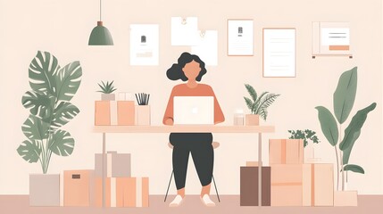Entrepreneur organizing shipping orders for a small business in a minimalist workspace