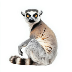 Fototapeta premium Lemur with striking features and expressive eyes, showcasing its unique fur pattern and playful posture. This captivating animal is symbol of Madagascars rich biodiversity