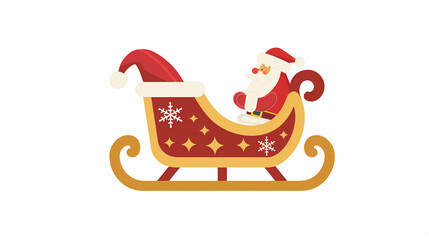 Naklejka premium Santa Claus Riding Sleigh with Snowflakes and Stars