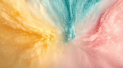 Fototapeta premium A stunning display of colored powder bursts forth, featuring intense shades of magenta, turquoise, and gold swirling together.