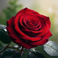 Red rose with dew drops
