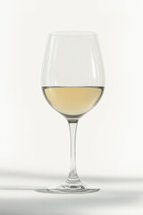 Fototapeta premium clear wine glass filled with white wine stands elegantly against soft background, showcasing its delicate shape and light golden hue of liquid