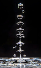Dynamic Water Droplets Isolated on Black Background &ndash; High-Speed Captures, Ripples, Splashes, and Mist in Elegant Motion