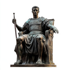 Obraz premium majestic bronze statue of Roman emperor seated on throne, exuding power and authority. intricate details of armor and regal posture convey sense of historical significance and grandeur