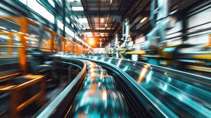Blurred Motion of Conveyor Belt in Industrial Factory Setting