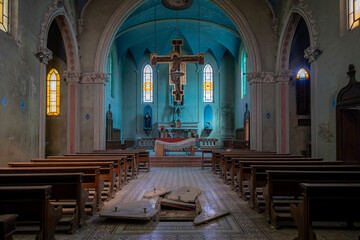 Forgotten Building in Northern Italy The Old Abandoned Seminary with a Blue Chapel