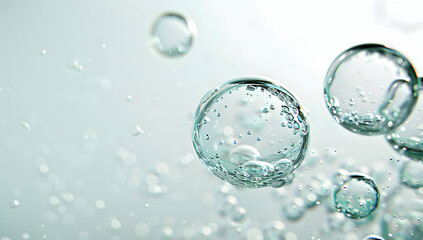 few small bubbles of water, floating on a white background