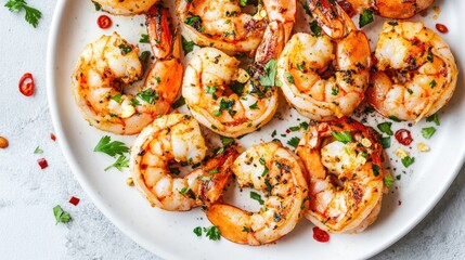 Grilled Shrimp with Spices and Herbs on Plate