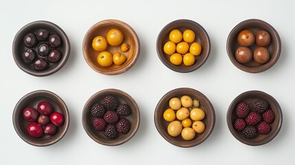 Fototapeta premium Colorful Assortment of Fresh Berries in Bowls