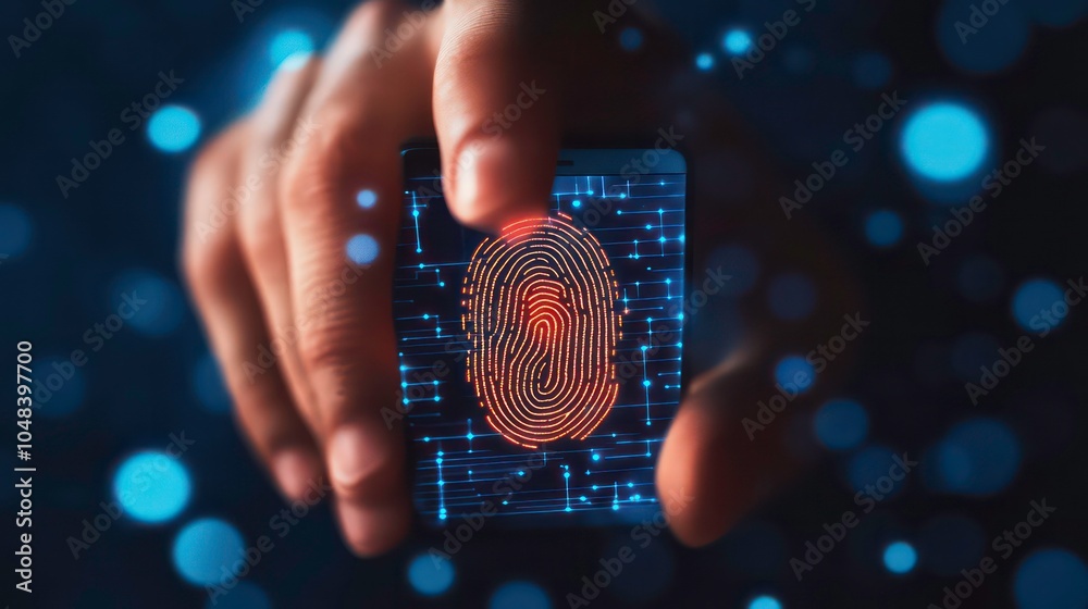 Leinwandbilder close up of a hand using a fingerprint scanner on a smartphone.