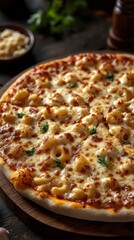 Cheesy mac and cheese pizza.