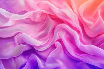 Fototapeta premium Colorful silk fabric texture with flowing waves in pink and purple shades.