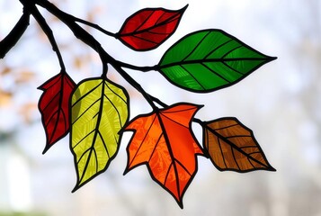Stained Glass Autumn Leaves A glass artwork depicting autumn lea