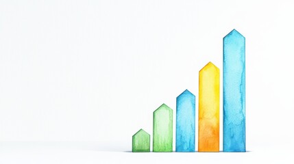Fototapeta premium Colorful watercolor bars representing growth and progress, white isolate background.