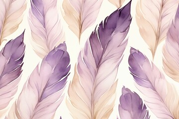 Fototapeta premium Watercolor purple and beige feathers pattern wallpaper