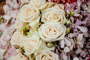 Beautiful flowers decorations, flower background, backdrop wedding decoration, rose pattern, colorful background, bunch of flowers