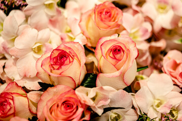 Beautiful flowers decorations, flower background, backdrop wedding decoration, rose pattern, colorful background, bunch of flowers