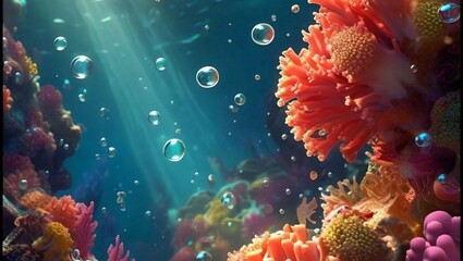 Fototapeta premium Vibrant underwater scene with colorful coral reefs and fish swimming, high quality background 4k hd wallpaper thumbnail 16:9 YouTube thumbnail