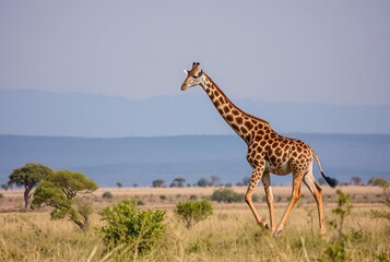 A giraffe roaming free in the savannah