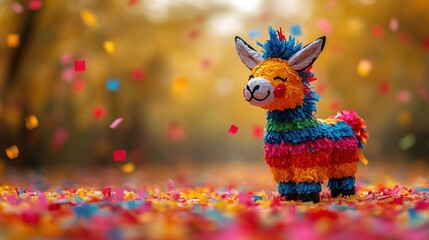 Naklejka premium Festive Llama Piñata in a Colorful Confetti Wonderland