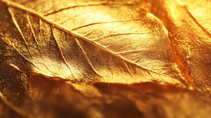 A close up of gold leaves with a bright yellow hue