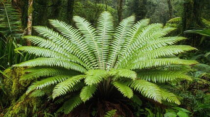 Lush Green Fern in Tropical Rainforest