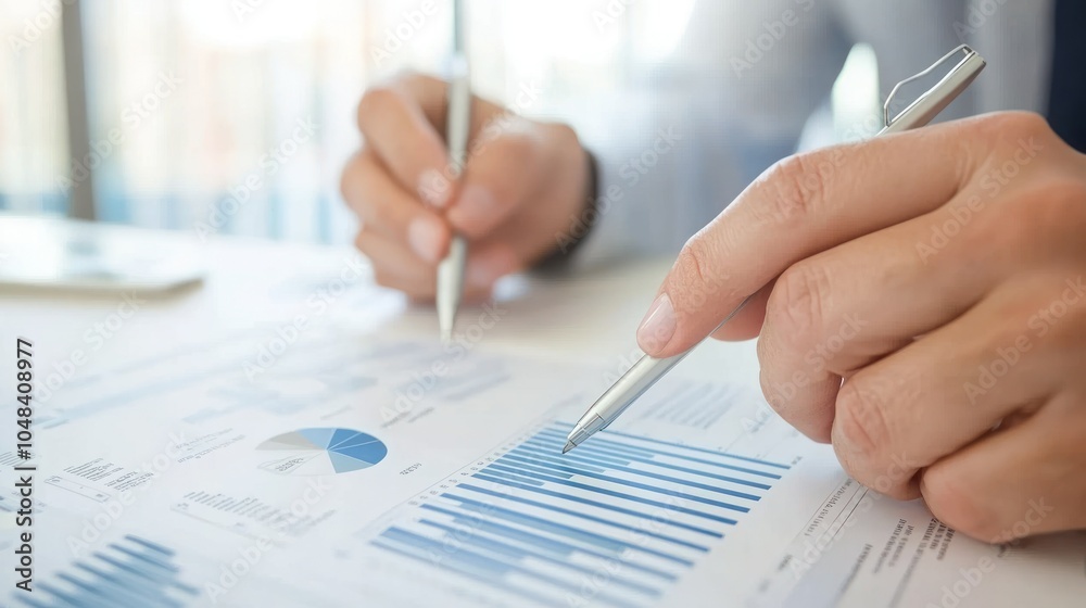 Aufkleber close-up of a hand pointing at a business graph