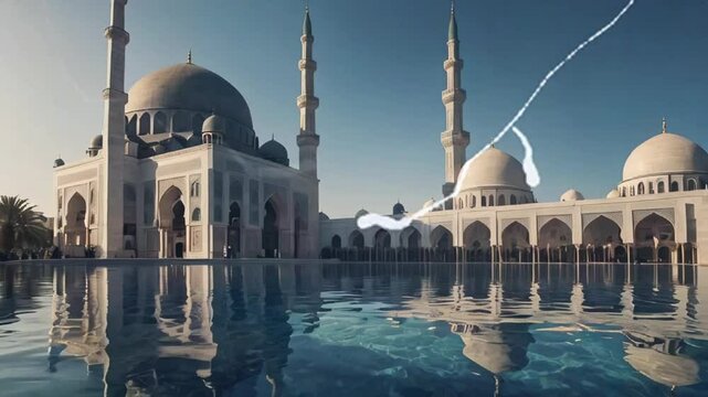mosque country colorful lights HD resolution with hyper realistic nature ai generative 4K Background.