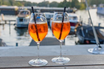 Two Aperol spritz  in the evening in Berlin on the Spree